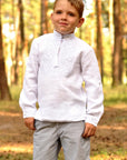 White Linen Boys’ Vyshyvanka with White-Steel Embroidery