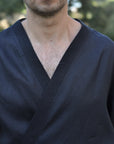 Men’s Black Linen Kimono Set with Relaxed Pants