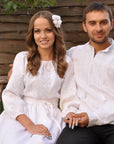 Men's wedding shirt with White on White embroidery