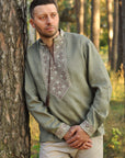 Men's military-style embroidered shirt
