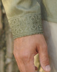 Vyshyvanka for man with the emblem of Ukraine in khaki color