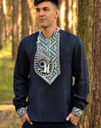 Exclusive ukrainian embroidered men`s shirt - vyshyvanka Bandura