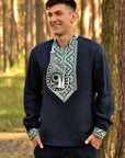 Exclusive ukrainian embroidered men`s shirt - vyshyvanka Bandura