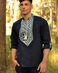 Exclusive ukrainian embroidered men`s shirt - vyshyvanka Bandura