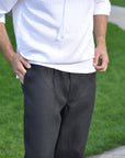 White Linen Men’s Vyshyvanka with White-on-White Geometric Embroidery