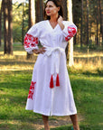 Elegant white Ukrainian-style dress with rich red embroidery