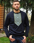 Dark Blue Men's Sweatshirt with Embroidery – Elegant Comfort