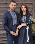Women’s dark blue embroidered maxi dress with elegant flowing silhouette