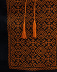 Dark blue embroidered men's shirt with bronze ornament