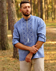 Embroidered men's shirt in denim style