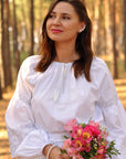 White embroidered wedding dress with removable belt