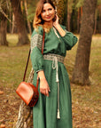 Women’s green embroidered dress with stitched embroidered belt