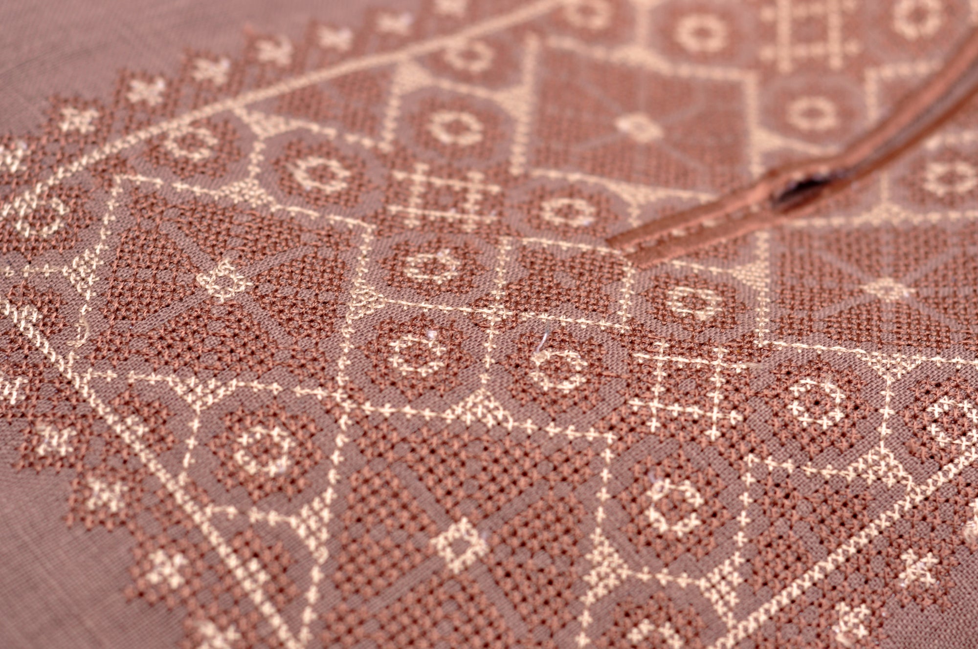 Cocoa boys’ Ukrainian-style embroidered shirt with long sleeves and beige&milky embroidery