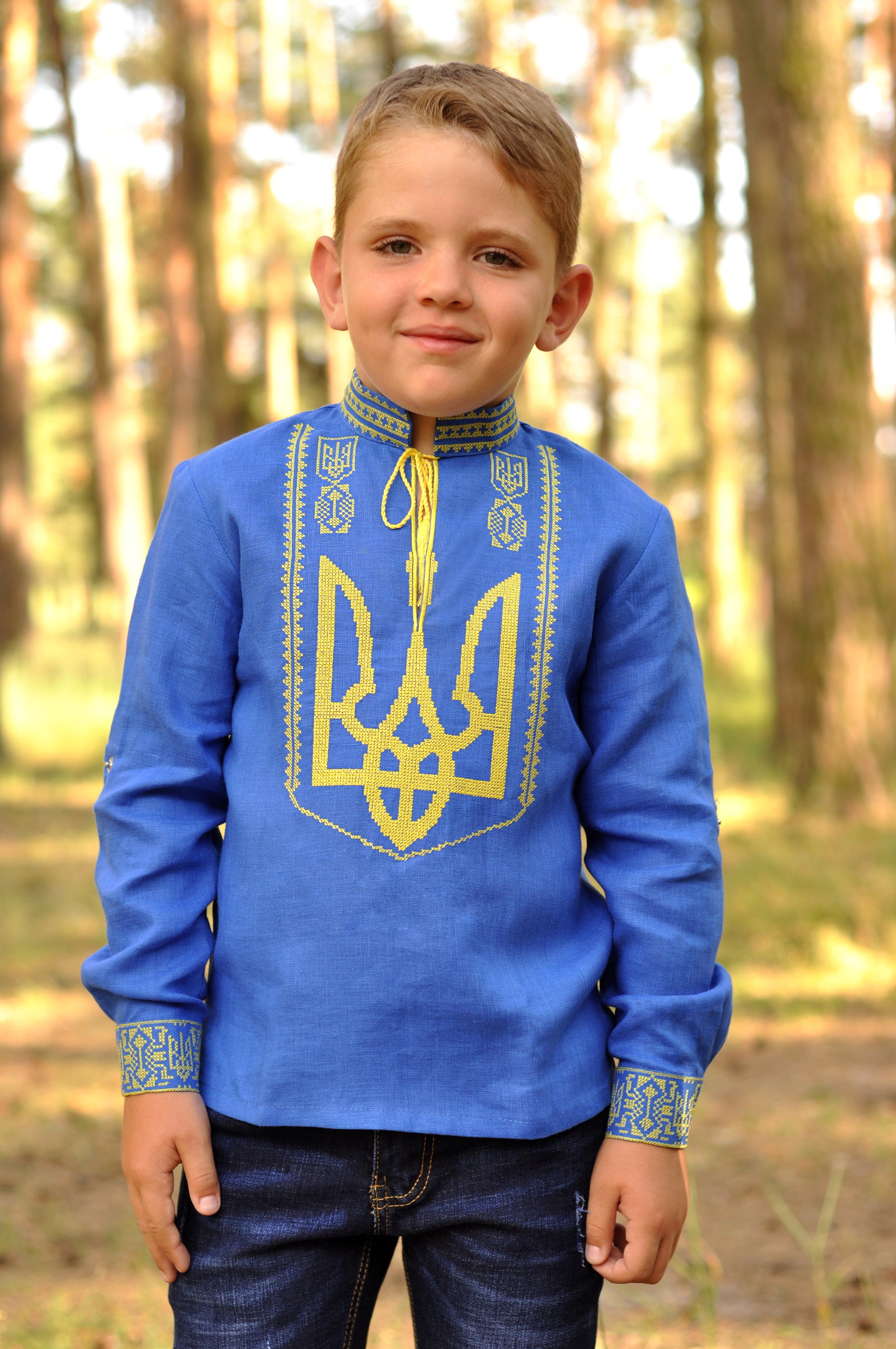 Patriotic boys’ vyshyvanka in blue and yellow with stand collar