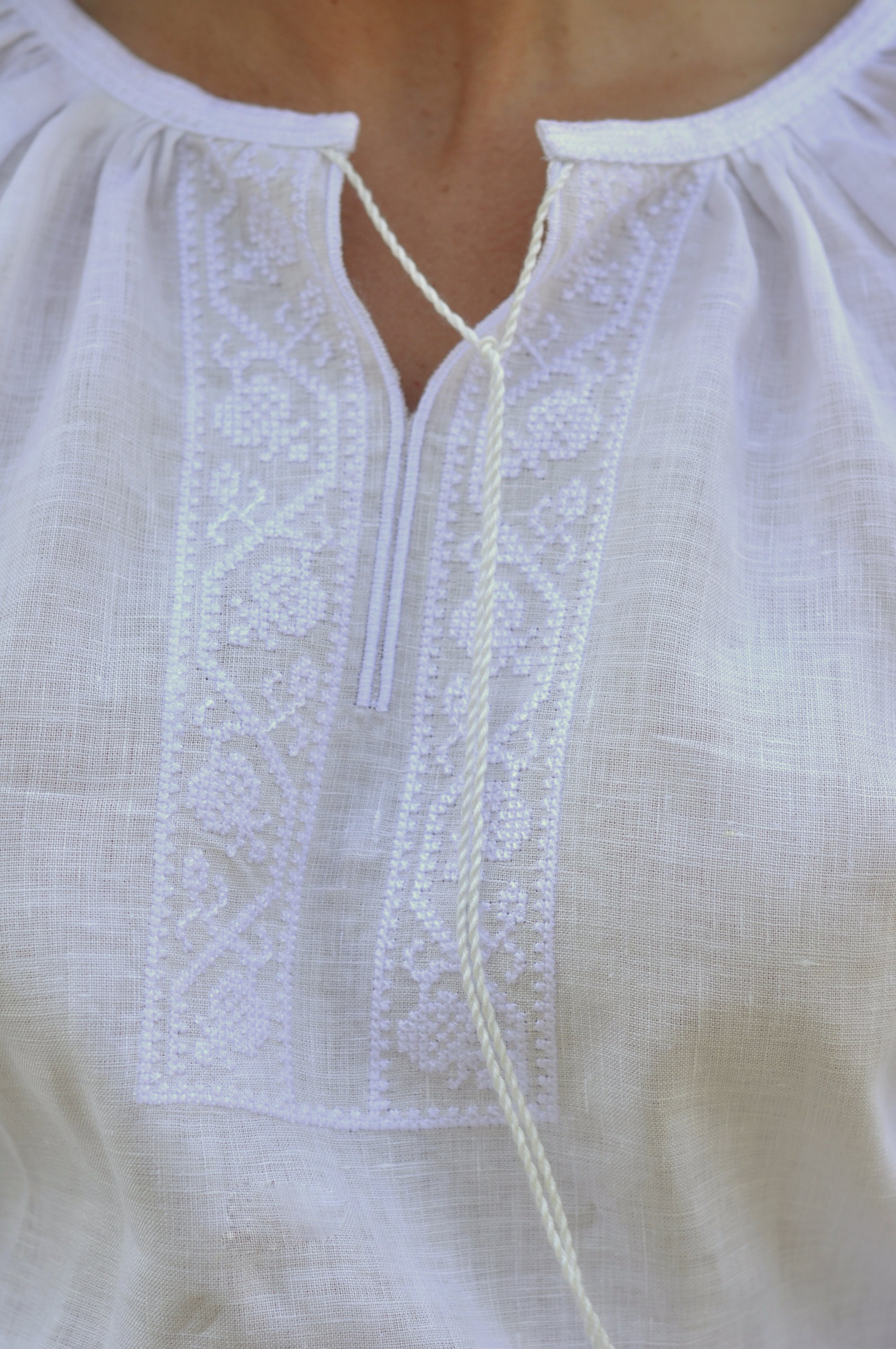 White Linen Women’s Vyshyvanka with White-on-White Embroidery