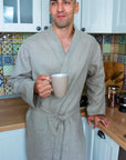 Men's Linen Robe – Natural Khaki Color, 100% Linen with Belt