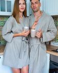 Men's Linen Robe – Natural Khaki Color, 100% Linen with Belt