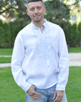 Men's wedding shirt with White on White embroidery