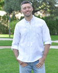 Men's wedding shirt with White on White embroidery