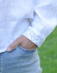 Men's wedding shirt with White on White embroidery