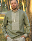 Vyshyvanka for man with natural material in khaki color