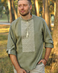 Vyshyvanka for man with natural material in khaki color