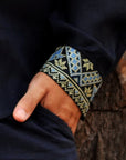 Men’s Dark Blue Linen Embroidered Shirt with Geometric Pattern | Transformable Sleeve Vyshyvanka