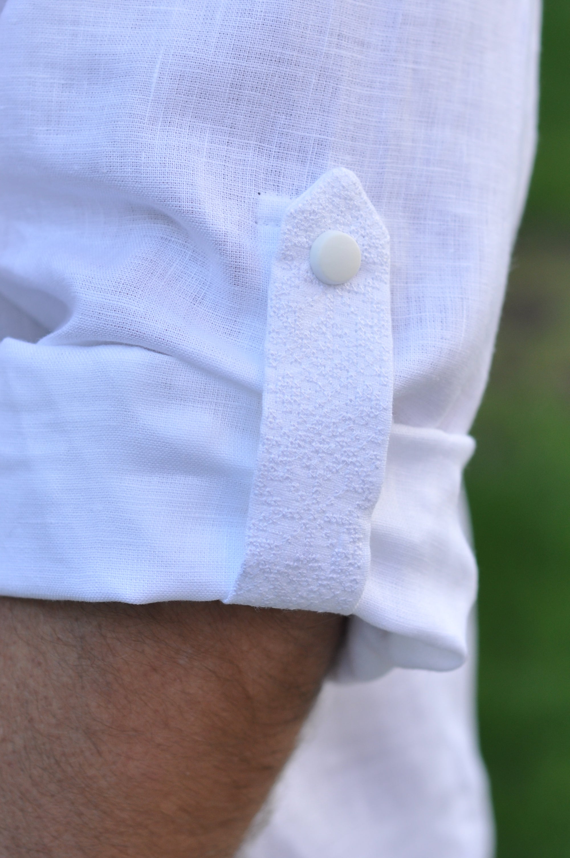 White Linen Men’s Vyshyvanka with White-on-White Geometric Embroidery