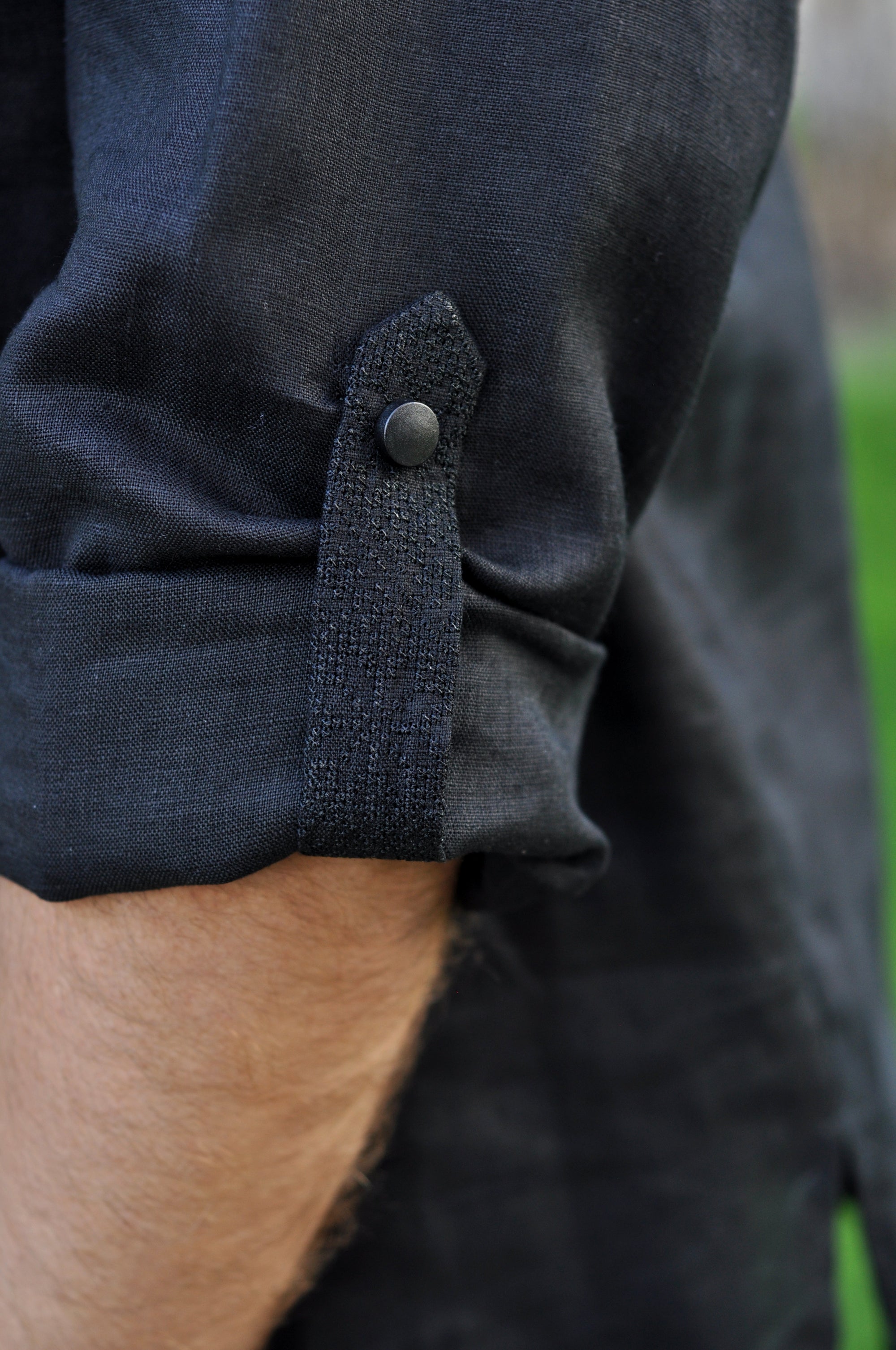 Black Men’s Linen Vyshyvanka with Black-on-Black Embroidery