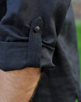 Black Men’s Linen Vyshyvanka with Black-on-Black Embroidery