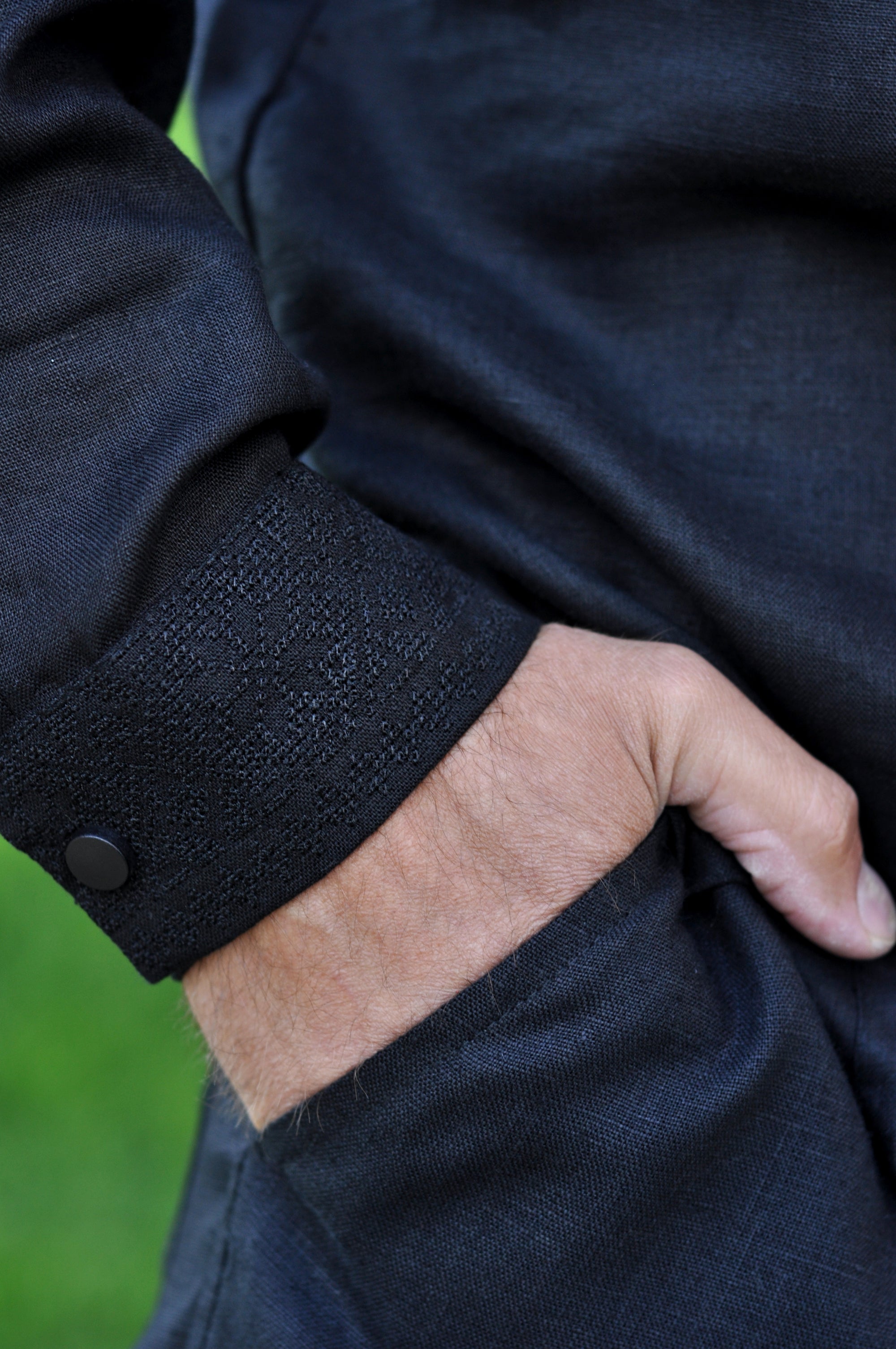 Black Men’s Linen Vyshyvanka with Black-on-Black Embroidery