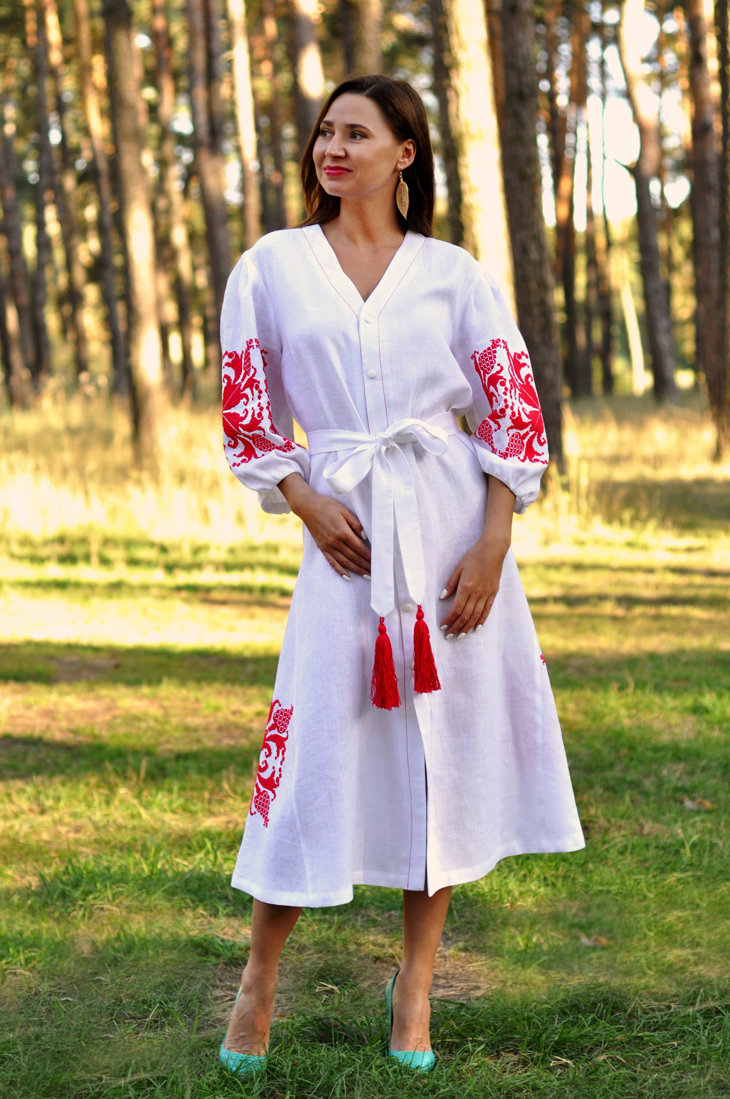 White Linen Wrap Dress