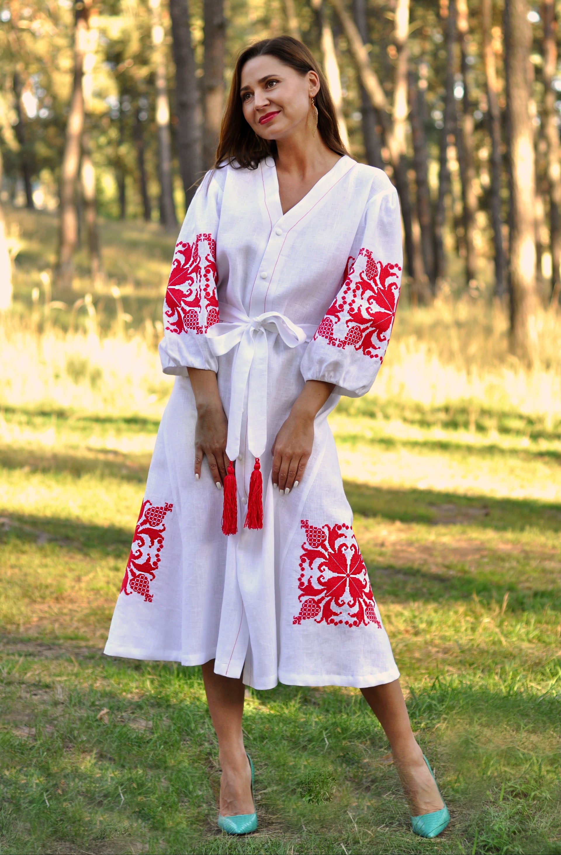 White Linen Wrap Dress