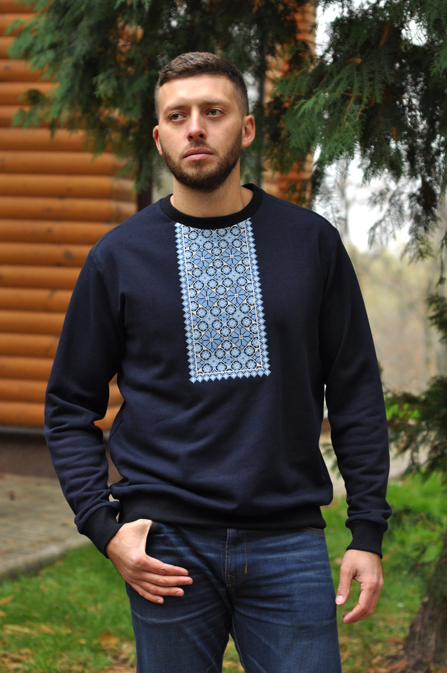 Men's Sweatshirt in Natural Knitted Fabric with Embroidery – Stylish and Comfortable