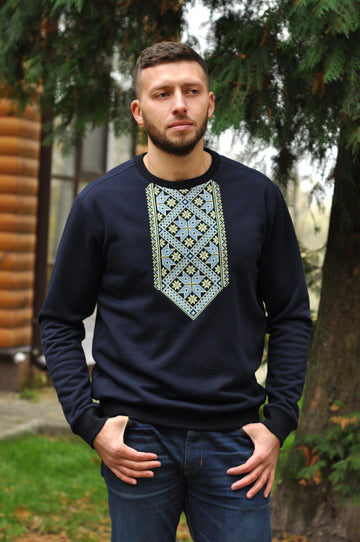 Dark Blue Men's Sweatshirt with Embroidery – Elegant Comfort