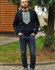 Dark Blue Men's Sweatshirt with Embroidery – Elegant Comfort