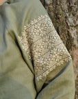 Khaki Linen Women’s Vyshyvanka with Geometric Ornament