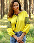 Patriotic Ukrainian-style women’s blouse in yellow and blue