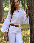White Linen Women’s Vyshyvanka with White-on-White Embroidery