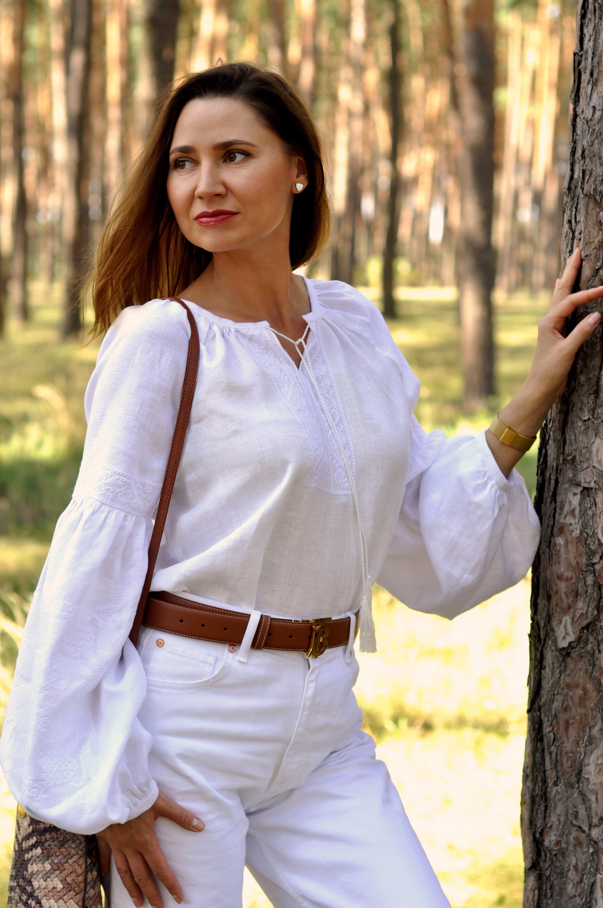 White linen women’s vyshyvanka with white-on-white embroidery