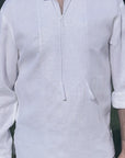 White Linen Men’s Vyshyvanka with White-on-White Geometric Embroidery