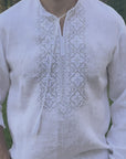Men's wedding shirt with White on White embroidery