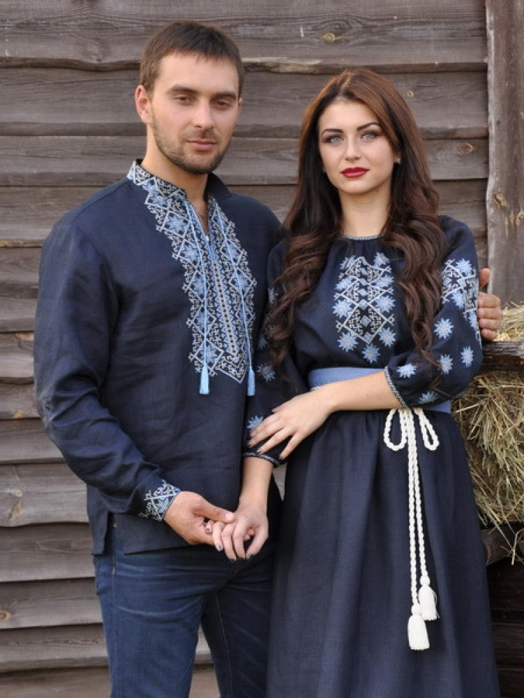 Women’s dark blue embroidered maxi dress with elegant flowing silhouette