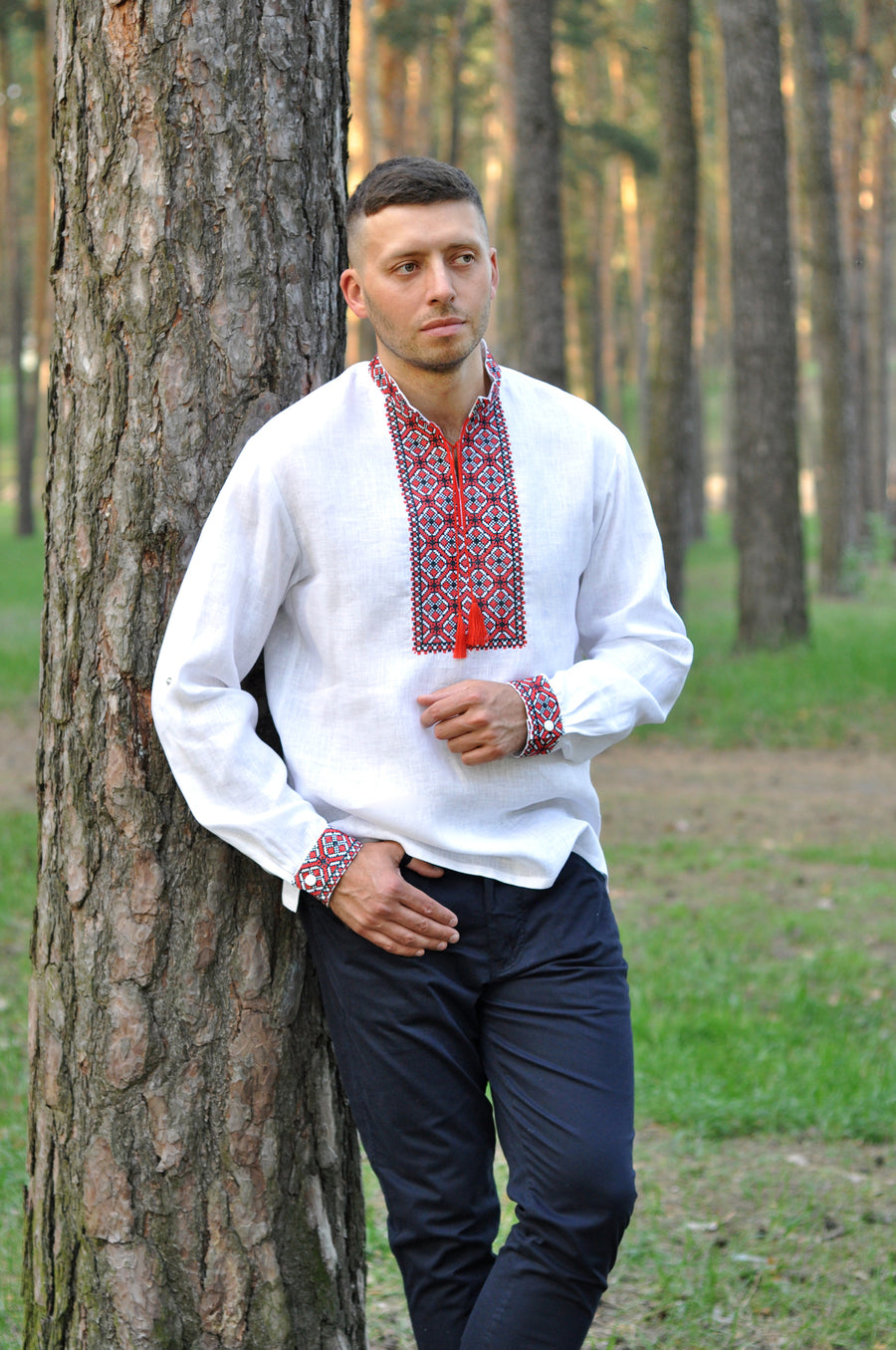 White embroidered shirt for a confident men