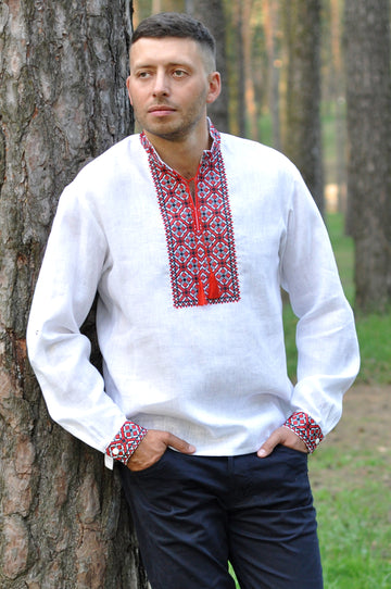 White embroidered shirt for a confident men
