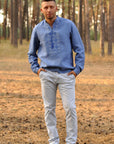 Embroidered denim style men shirt