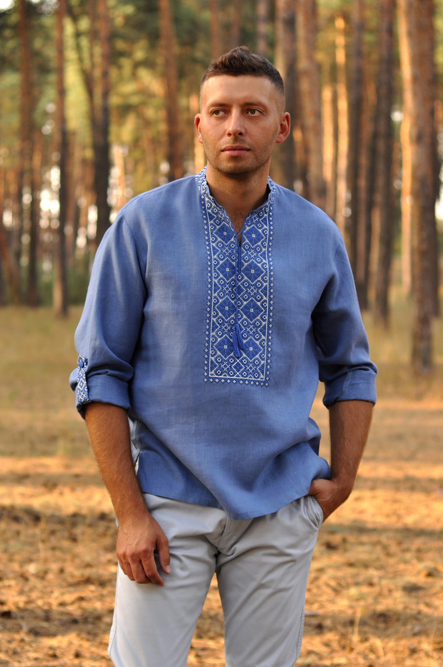 Embroidered denim style shirt