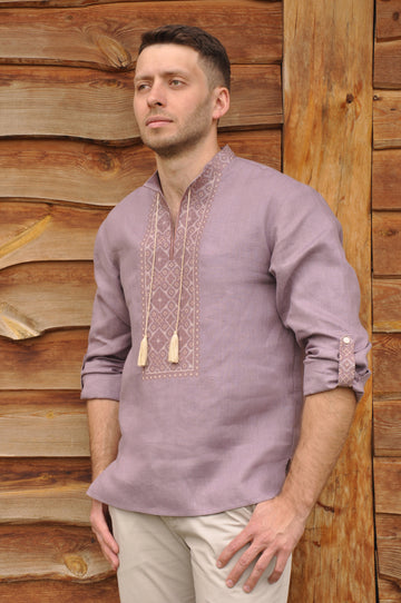 Embroidered men's shirt with slavic ornaments