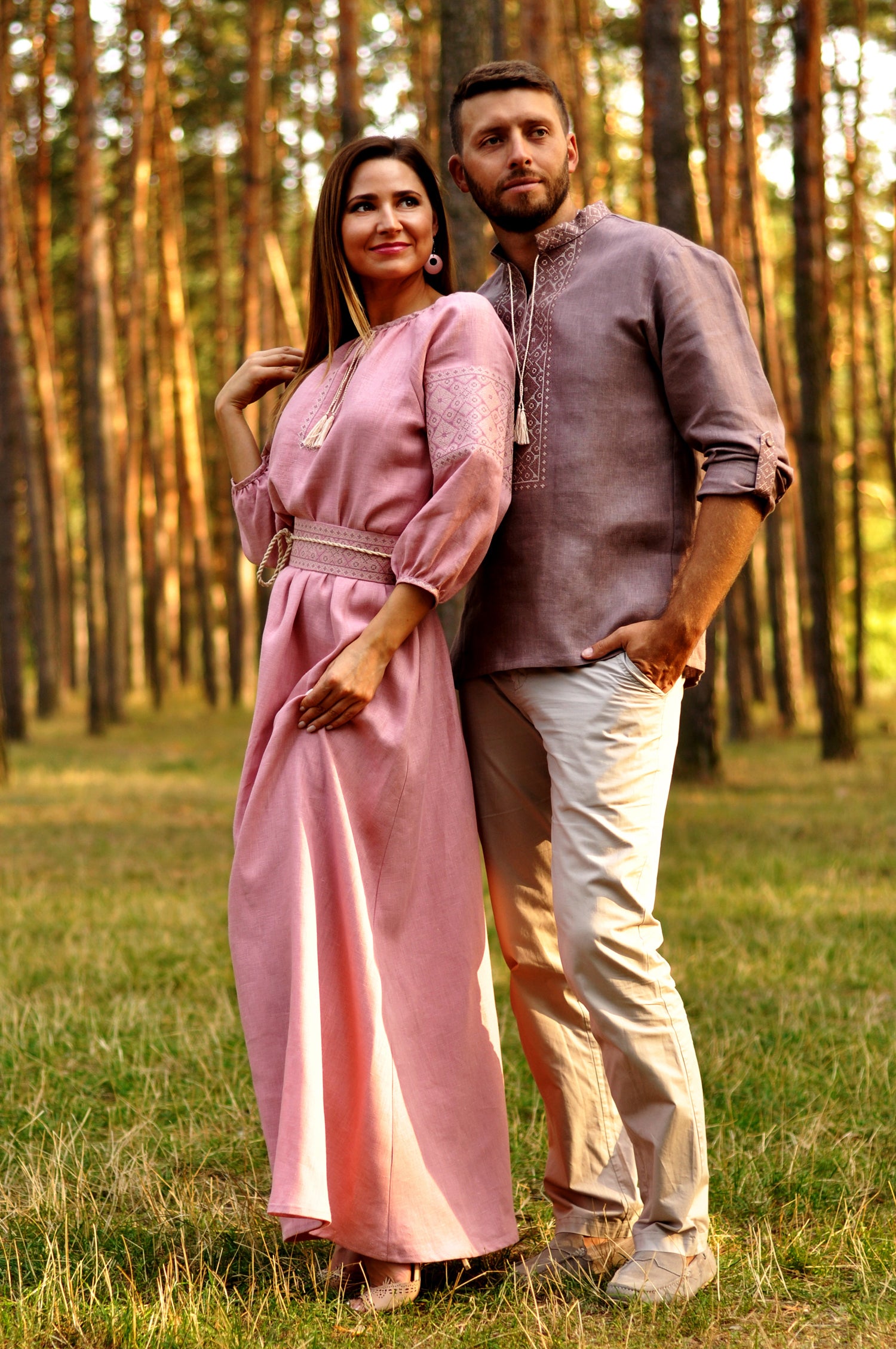 Women’s powder pink embroidered maxi dress with removable embroidered belt