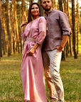 Women’s powder pink embroidered maxi dress with removable embroidered belt